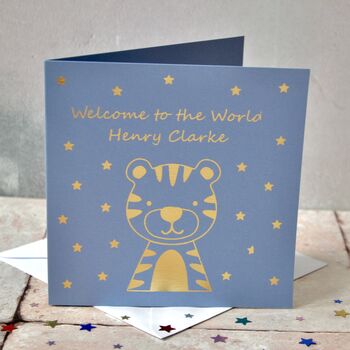 New Baby Tiger Gold Foil Personalised Card, 2 of 3