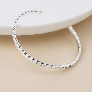 Silver Plated Twisted Braid Cuff Bangle Bracelet, 5 of 6
