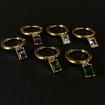 Emerald Pendant Hoop Earring 18k Gold Plated, 3 of 4
