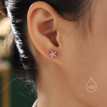 Opal Blue Or Opal Pink Cz Flower Stud Earrings, 3 of 12
