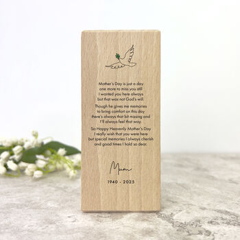 Personalised Happy Heavenly Mother's Day Wooden Tea Light Holder 13cm, 4 of 5