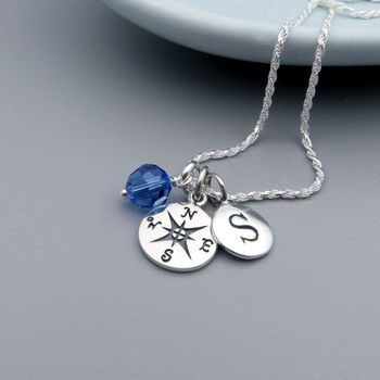 Compass And Initial Sterling Silver Necklace, 3 of 7