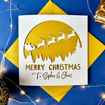 Santa's Sleigh Papercut Personalised Christmas Card, 2 of 6