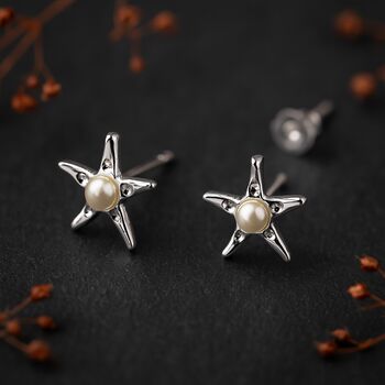 Sterling Silver And Pearl Starfish Stud Earrings, 3 of 9