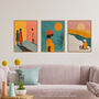 Set Three Wall Art Prints African Sun Summer Teal Warm, thumbnail 2 of 7