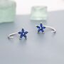 Sapphire Blue Flower Cz Huggie Hoop Earrings, thumbnail 1 of 11