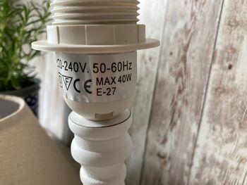 30cm White Wooden Table Bedside Lamp With Shade Country Style Décor, 8 of 8