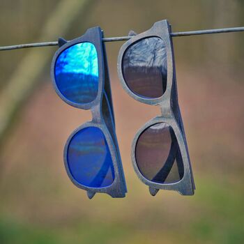 Orleans Recycled Denim Frame Sunglasses Dark Grey Lens, 7 of 10