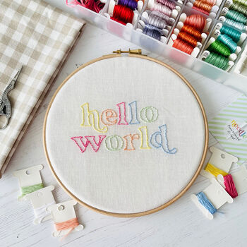 Hello World Embroidery Hoop Kit, 3 of 3
