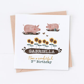 Personalised Sunflowers And Pigs Birthday Card, 2 of 2