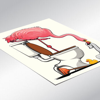 Flamingo Standing In Toilet, Funny Bathroom Print, 5 of 8