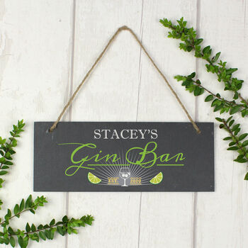 Personalised Gin Bar Hanging Slate Plaque Wall Sign, 2 of 4