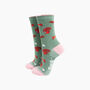 Squirrel Floral Fluffy Bamboo Socks In Green, thumbnail 1 of 4