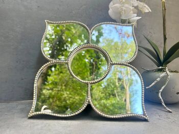 21cm Silver Flower Shaped Table Wall Mirror Small Gift, 3 of 7