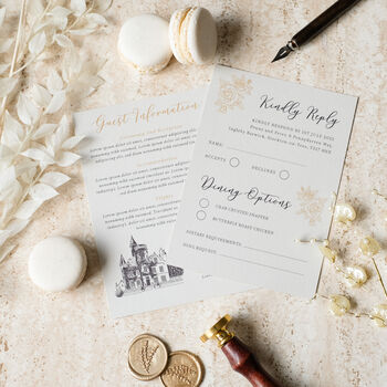 Illustrated Castle Wedding Invitation With Wax Seal, 8 of 9