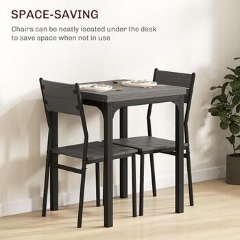 Three Pieces Compact Dining Table Two Chairs Set Wooden, 8 of 12