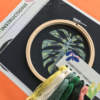 Monstera Leaf Botanical Embroidery Kit, 3 of 4