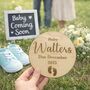 Personalised Wooden Baby Due Announcement Disc, thumbnail 1 of 7