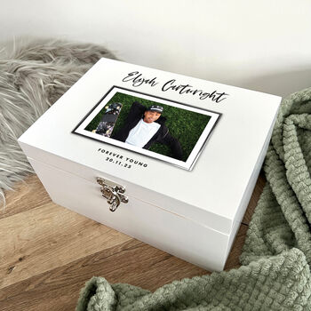 Personalised Modern Any Occasion Landscape Photo White Memory Box Three Sizes 22cm | 27cm | 30cm, 4 of 8