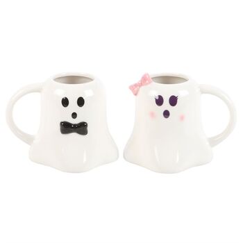 Mr And Mrs Boo Ghost Shaped Mug Set, 2 of 4