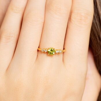 Peridot Five Stone Ring In Sterling Silver And 18 Gold Vermeil, 2 of 12