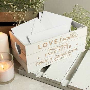 Personalised Love Laughter White Wooden Crate Organiser, 2 of 5