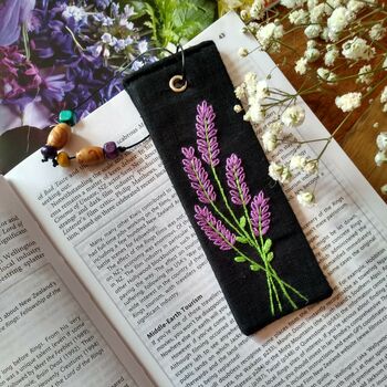 Lavender Hand Embroidered Linen Bookmark, 5 of 12