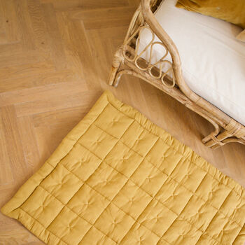 Mustard Cotton Square Single Quilt, 3 of 3