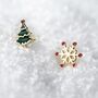 Merry Little Christmas Snowflake And Christmas Tree Earrings, thumbnail 2 of 7