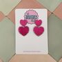 Twice The Love Pink Double Heart Glitter Resin Earrings, thumbnail 1 of 6