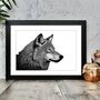 Black And White Wolf Portrait Art Print, thumbnail 1 of 2