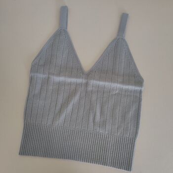 Grey Pure Cashmere Soft Ribbed Knit Crop Vest Top, 6 of 8