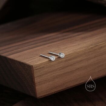 Bezel Cz Crystal Stud Earrings In Sterling Silver, 4 of 12