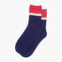 Glitter Mid Calf Ribbed Cotton Boot Socks Contrast Cuff Navy Red, thumbnail 2 of 3
