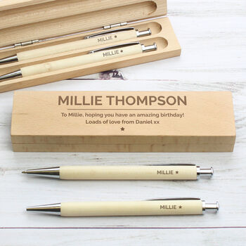 Personalised Classic Wooden Pen And Pencil Box Set, 7 of 8