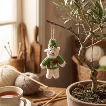 Handmade Felt I Love Ewe Sheep Decoration, 3 of 3