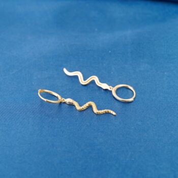 Snake Huggie Hoop Earrings In Gold, 2 of 8