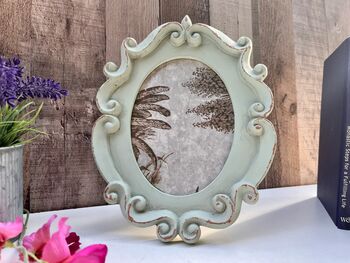 Oval Green Painted Photo Frame 5x6 Inch Vintage Style Home Decor, 4 of 8