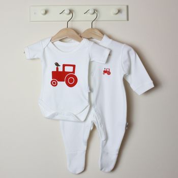 Organic Red Tractor Sleepsuit, 2 of 5