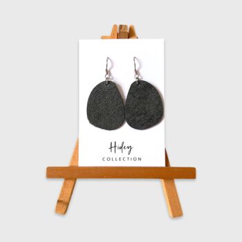 Pebble Shape Leather Earrings Distressed Charcoal, 3 of 4
