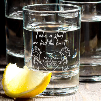 Pair Of Wedding Caricature Keepsake Shot Glasses, 5 of 6