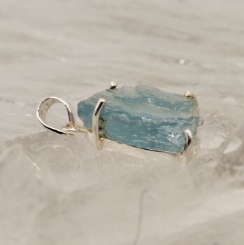 Raw Aquamarine Sterling Silver Pendant Necklace, 4 of 6
