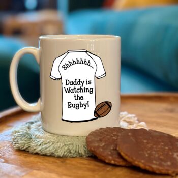 Personalised Shh Watching Rugby Team Shirt Mug, 4 of 6