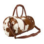 Pony Hair Leather Classic Duffle In Brown And White, thumbnail 3 of 8
