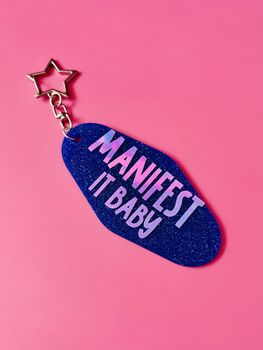 The 'Manifest It Baby' Sparkly Motel Keyring / Positive Vibes Gift / Manifestation Accessories / Cute Motivational Keyring, 4 of 7
