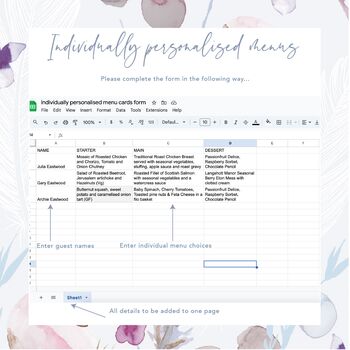 Periwinkle Kraft Wedding Menu Cards With Guest Name Tags And Ribbon, 6 of 7