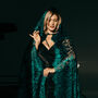 Boho Lace Bridal Cloak With Hood | Emerald Green Wedding Cape, thumbnail 1 of 12