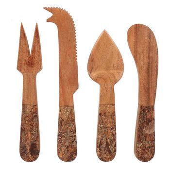 Set Of Four Carved Wooden Cheese Knives, 2 of 10