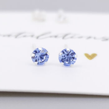 Tiny Sterling Silver March Aquamarine Birthstone Stud Earrings, 4 of 9