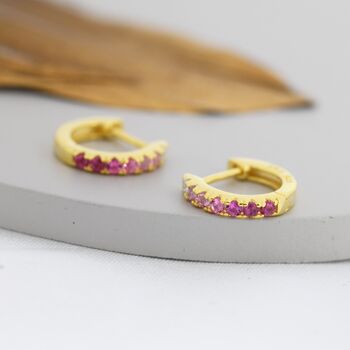 Sterling Silver Ruby Pink Ombre Cz Huggie Hoops, 7 of 11